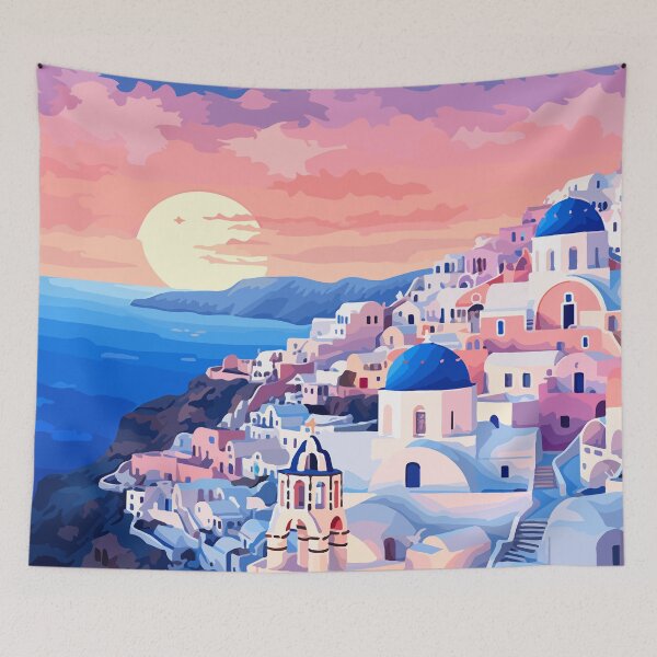 Item preview, Spring Santorini Greece Travel Illustration Art designed and sold by LVTFCOarts.