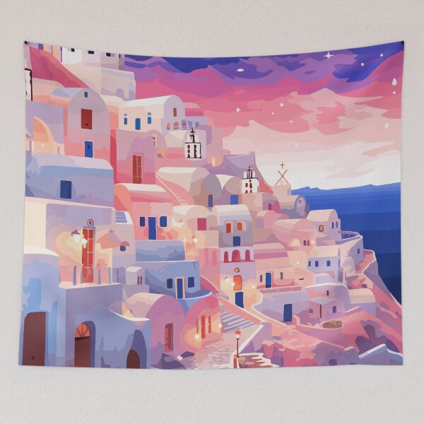 Item preview, Sunset Santorini Greece Illustration Art Pastel Lofi designed and sold by LVTFCOarts.