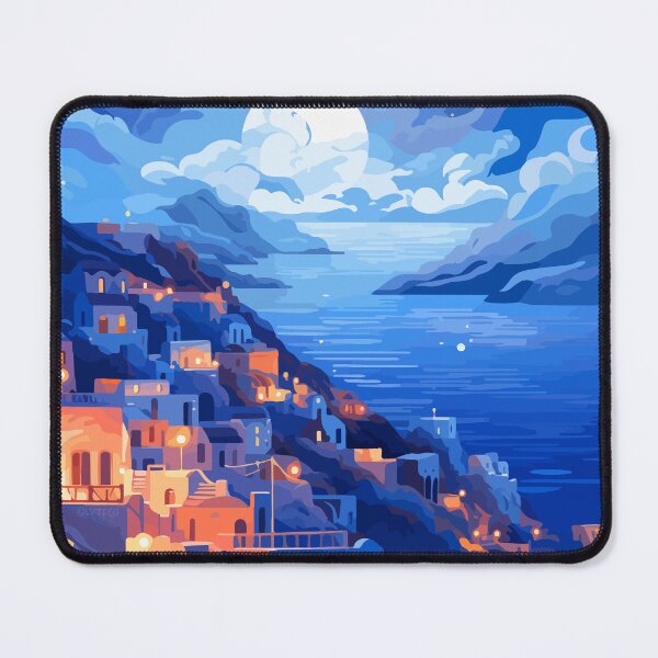 Item preview, Santorini Greece Blue Evening Travel Illustration Art designed and sold by LVTFCOarts.