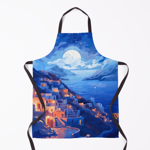 Item preview, Santorini Greece Blue Evening Travel Illustration Art designed and sold by LVTFCOarts.