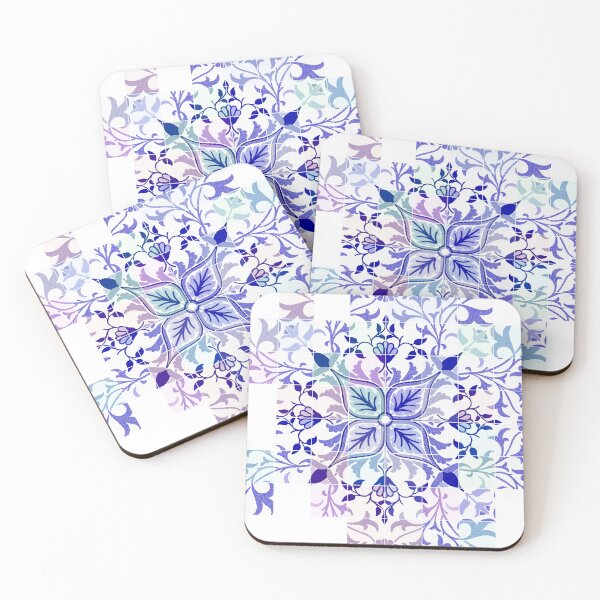 Item preview, Symmetrical and asymmetrical floral folk art design in blue and pink shades designed and sold by krispald.