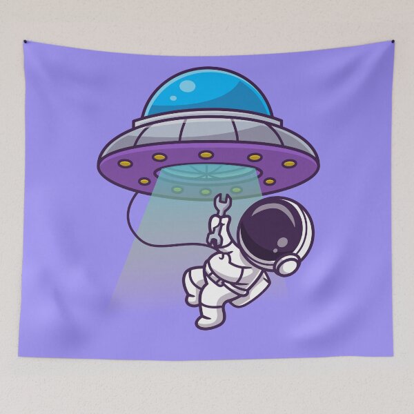 Item preview, Cosmic Repairs: Cute Astronaut Fixing UFO Cartoon Vector designed and sold by hjian8219.