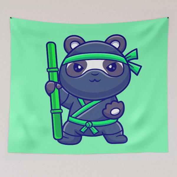 Item preview, Panda Ninja Festivities: Cute Panda with Bamboo Stick Cartoon Vector Icon" designed and sold by hjian8219.