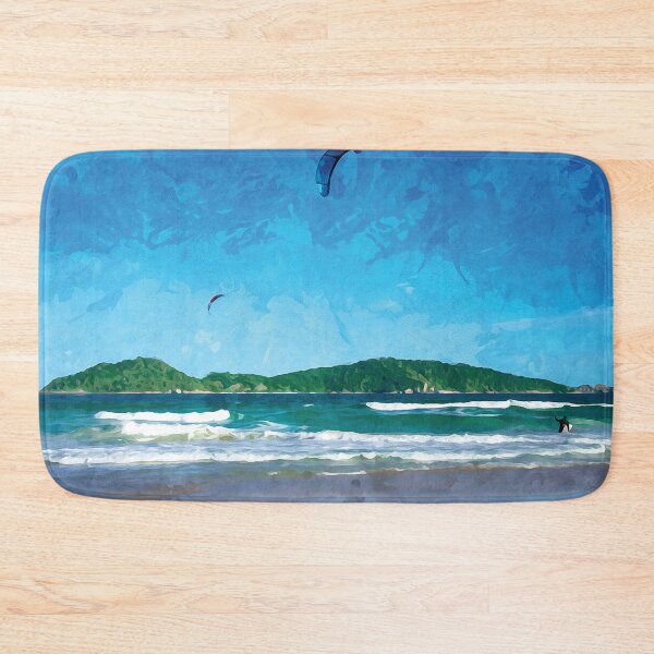 Item preview, Two kite surfers in front of a small island in watercolor designed and sold by Intermundium.