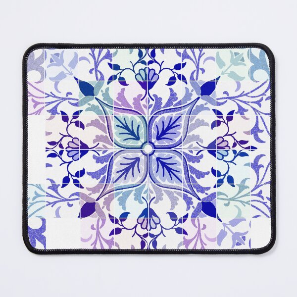Item preview, Symmetrical and asymmetrical floral folk art design in blue and pink shades designed and sold by krispald.