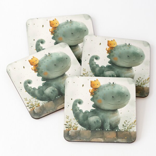 Item preview, cartoon dino with cat c designed and sold by RiawsShop.