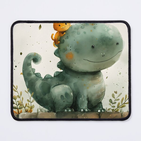 Item preview, cartoon dino with cat c designed and sold by RiawsShop.