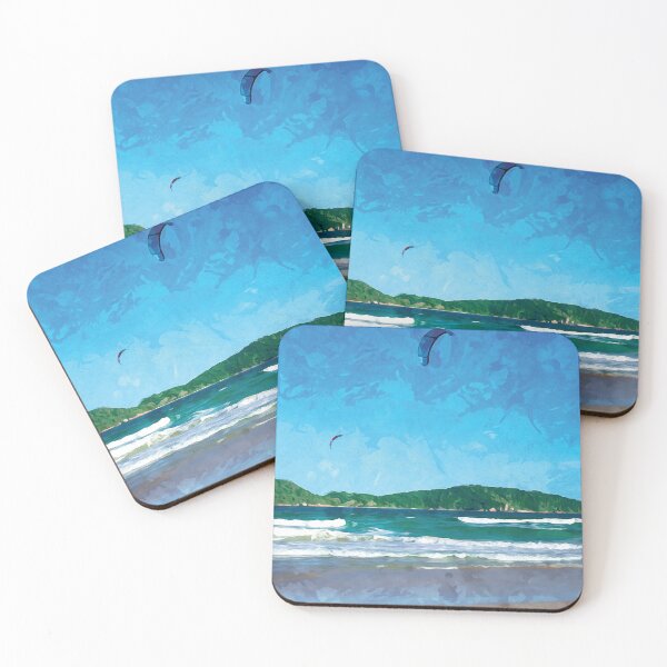 Item preview, Two kite surfers in front of a small island in watercolor designed and sold by Intermundium.