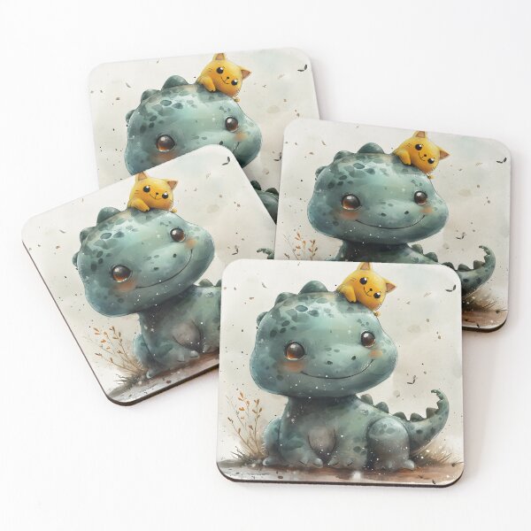 Item preview, Cartoon Dino and Yellow Cat designed and sold by RiawsShop.