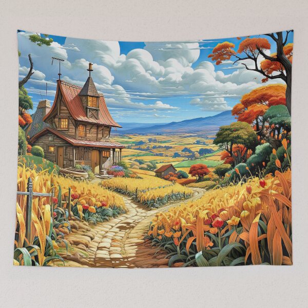Item preview, House in corn fields country landscape designed and sold by iguananick.