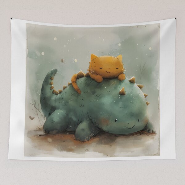 Item preview, Cartoon Sleep Dino with a cat  designed and sold by RiawsShop.