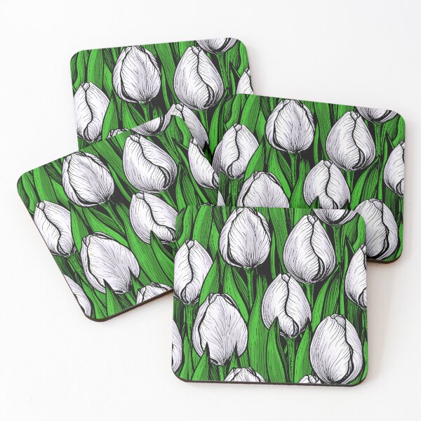 Item preview, White tulips with green leaves designed and sold by Katerina Mitkova Kirilova.