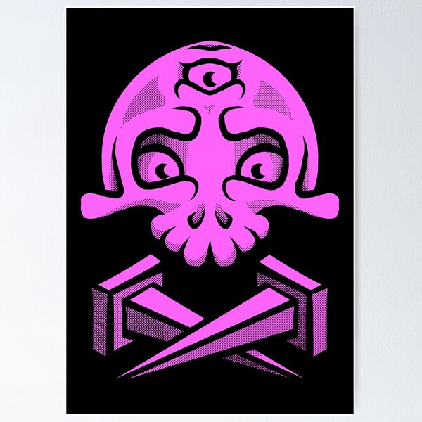 Item preview, Three eyed pink skull with crossed nails designed and sold by deanlevron.
