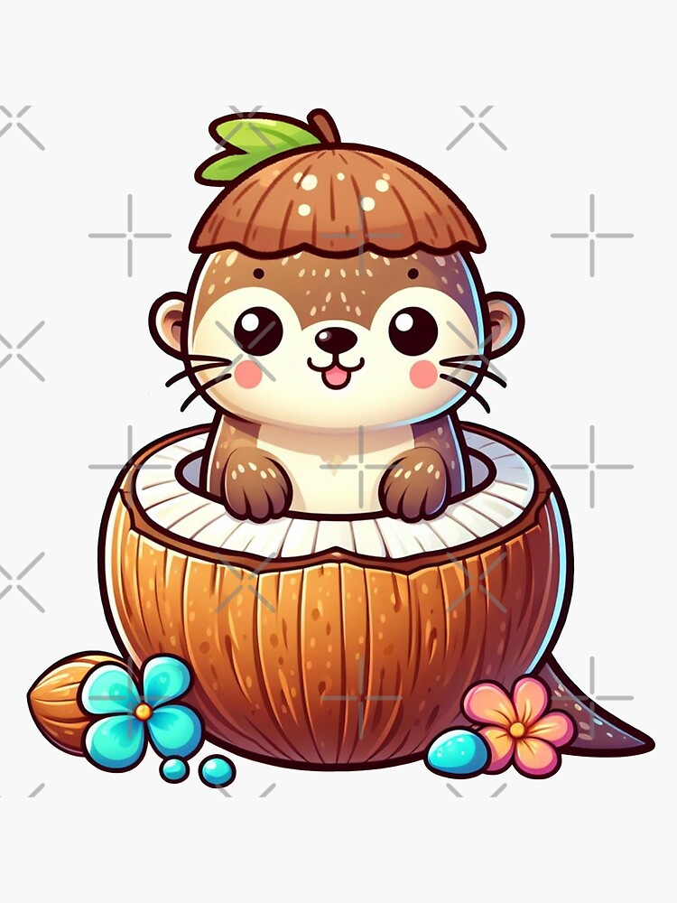 Thumbnail 3 von 3, Sticker, Otter-Kokosnuss-niedliche Kunst designt und verkauft von Delidream.