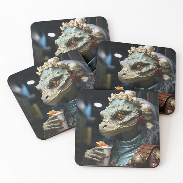 Item preview, Reptil alienígena con rosas bebe café designed and sold by oilidesing.