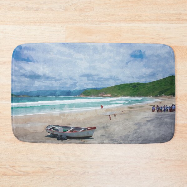 Item preview, Boat and people on the beach Praia de Naufragados in watercolor designed and sold by Intermundium.
