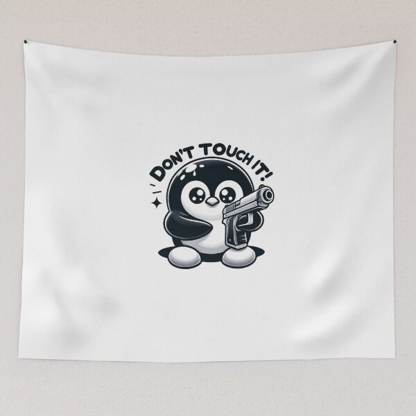 Item preview, Cartoon penguin with a handgun and a warning message - Don´t touch it! designed and sold by Sovi14.