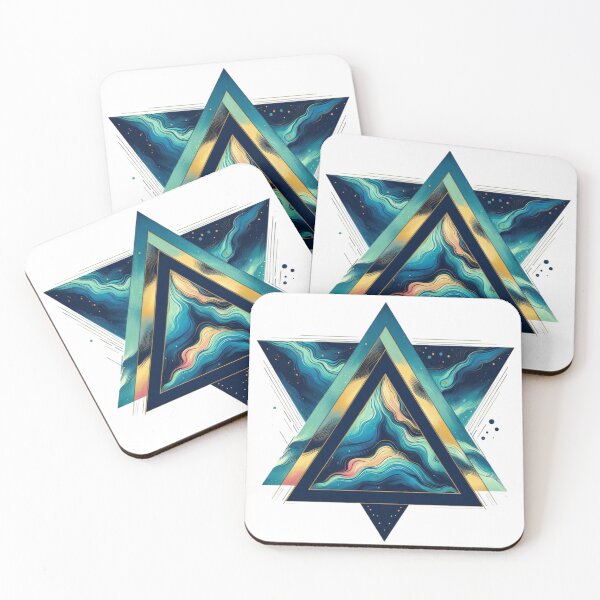 Item preview, A striking triangle design in shades of teal and blue, with abstract accents in yellow and pink colors designed and sold by spoo-art.