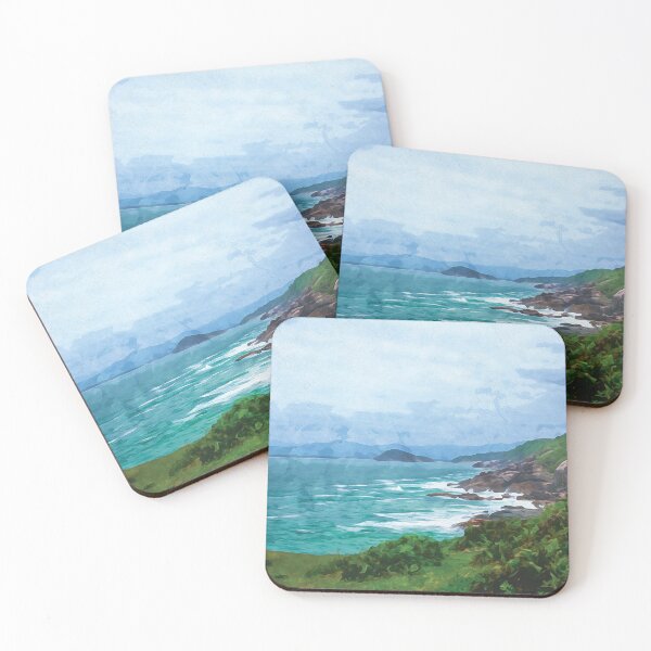 Item preview, Rocky coast with turquoise water in watercolor designed and sold by Intermundium.