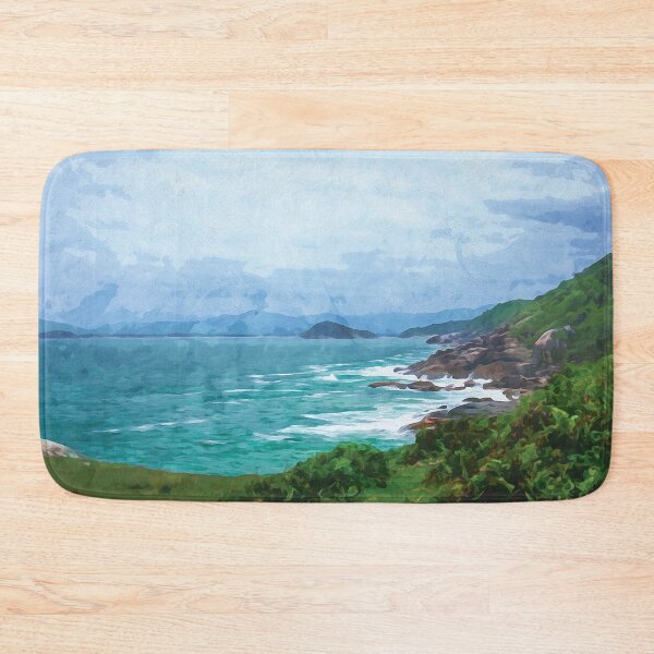 Item preview, Rocky coast with turquoise water in watercolor designed and sold by Intermundium.