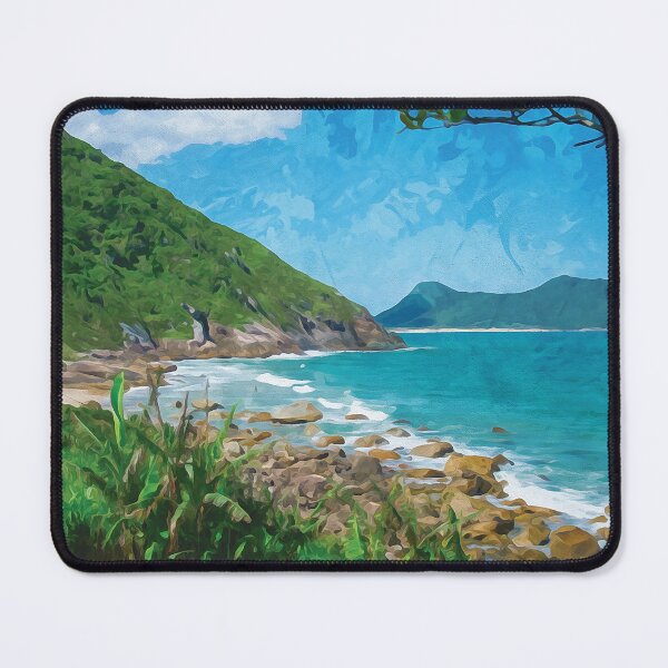 Item preview, Remote tropical beach framed by green vegetation in watercolor designed and sold by Intermundium.