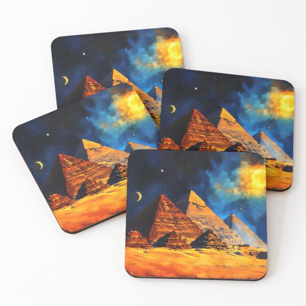 Aperçu de l'œuvre Pyramides dans l'espace, aquarelle, inspiration univers créée et vendue par Gabi.Media.