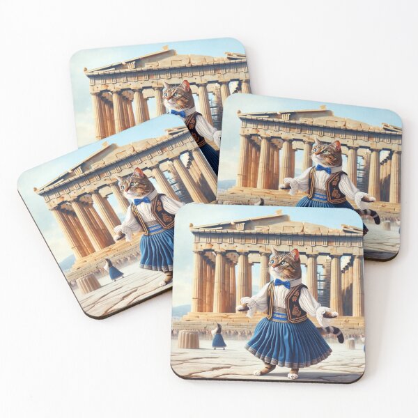 Item preview, Greek Dance Delight: Sirtaki Cat at Parthenon designed and sold by catontheroof.