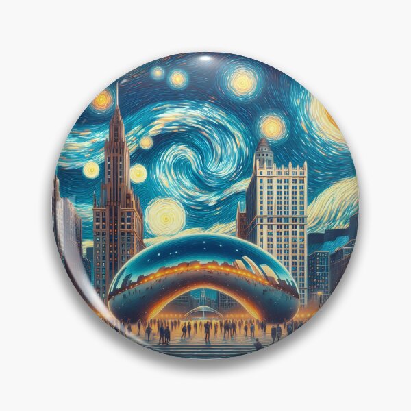 Item preview, Cloud Gate, Chicago, Illinois, USA, design in the style of Vincent van Gogh Starry Night designed and sold by CreativeSparkzz.