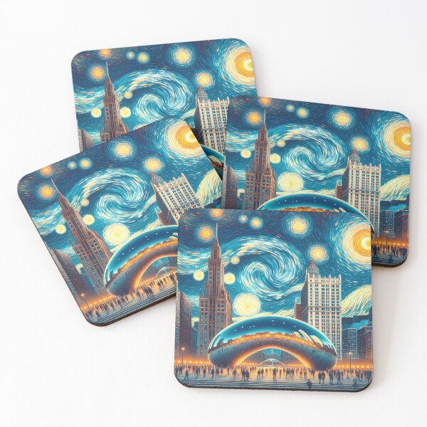 Item preview, Cloud Gate, Chicago, Illinois, USA, design in the style of Vincent van Gogh Starry Night designed and sold by CreativeSparkzz.