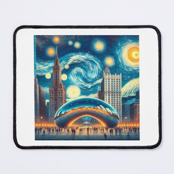 Item preview, Cloud Gate, Chicago, Illinois, USA, design in the style of Vincent van Gogh Starry Night designed and sold by CreativeSparkzz.