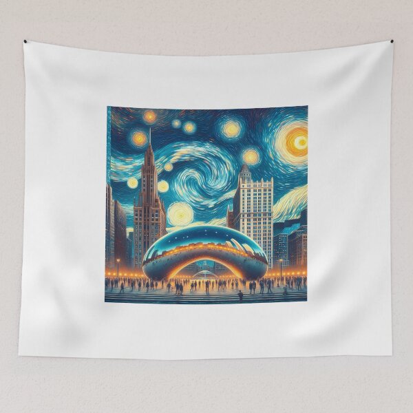 Item preview, Cloud Gate, Chicago, Illinois, USA, design in the style of Vincent van Gogh Starry Night designed and sold by CreativeSparkzz.