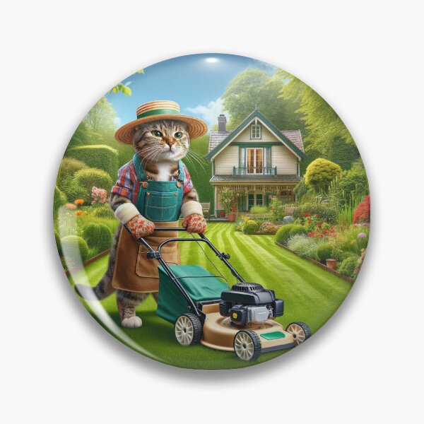 Item preview, Gardening Paws: Cat Mows in Lush Garden designed and sold by catontheroof.