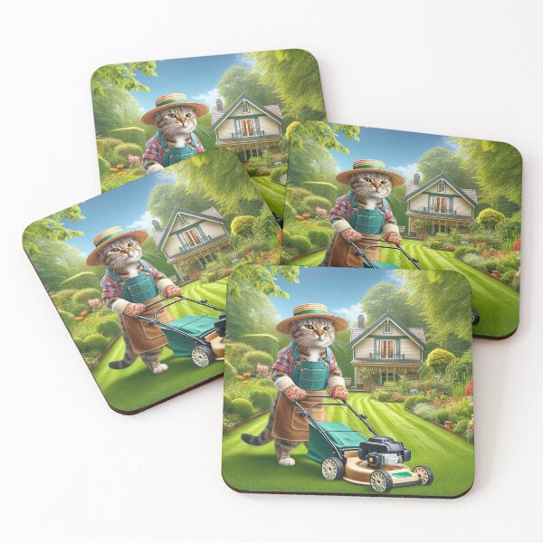 Item preview, Gardening Paws: Cat Mows in Lush Garden designed and sold by catontheroof.