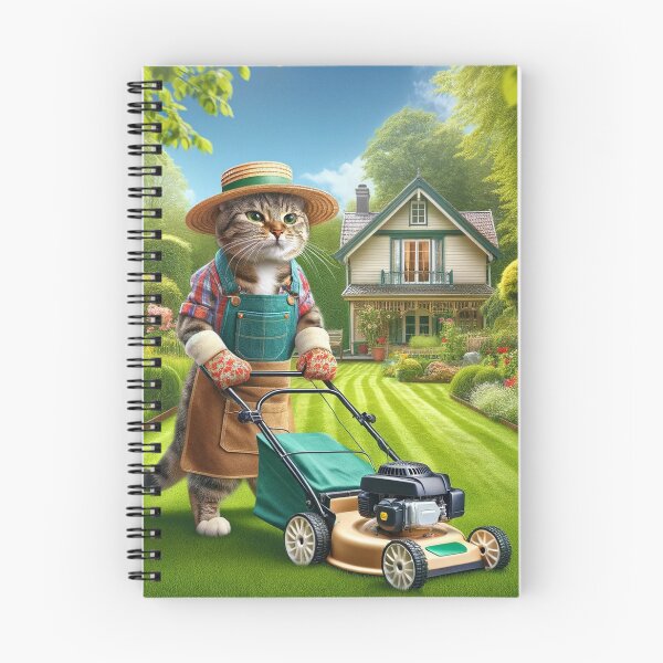 Item preview, Gardening Paws: Cat Mows in Lush Garden designed and sold by catontheroof.