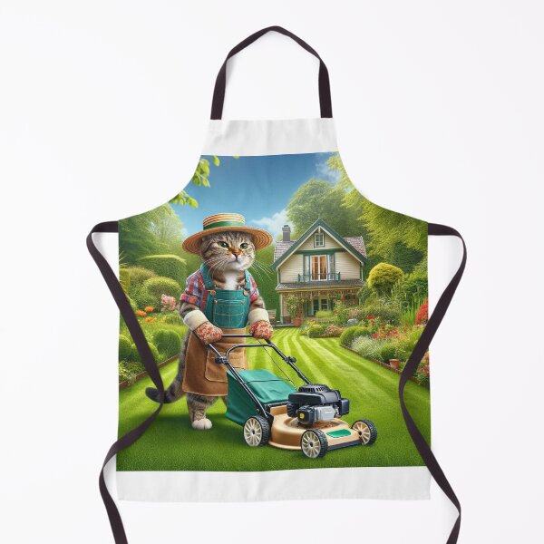 Item preview, Gardening Paws: Cat Mows in Lush Garden designed and sold by catontheroof.