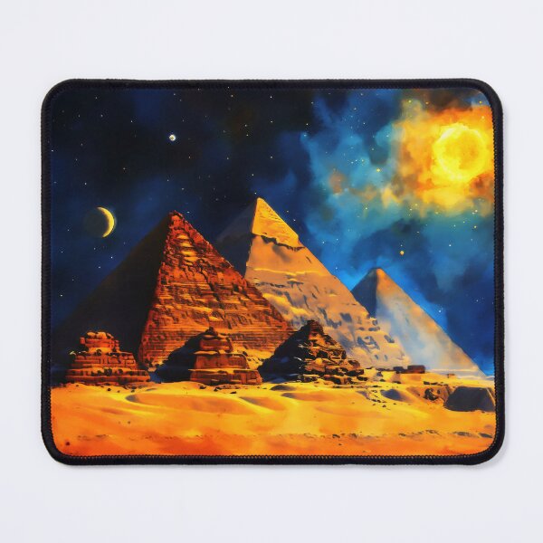 Aperçu de l'œuvre Pyramides dans l'espace, aquarelle, inspiration univers créée et vendue par Gabi.Media.