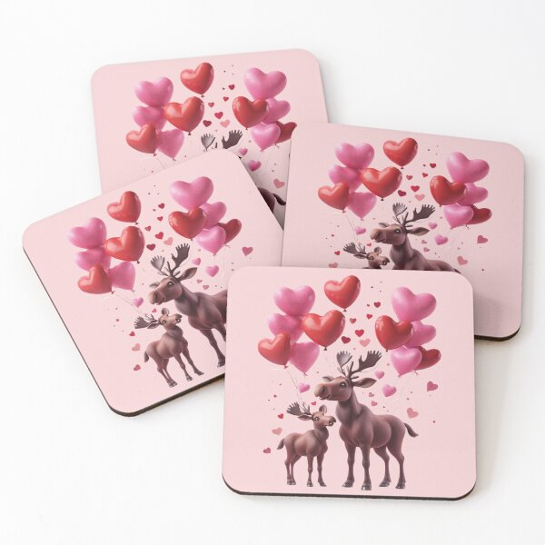 Item preview, Couple Mooses With Heart Balloons In Love designed and sold by BotunPeony.