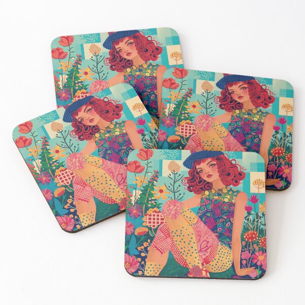 Item preview, Girl and Colorful Flowers, Vibrant and Stylized Illustration designed and sold by celiacreatec.