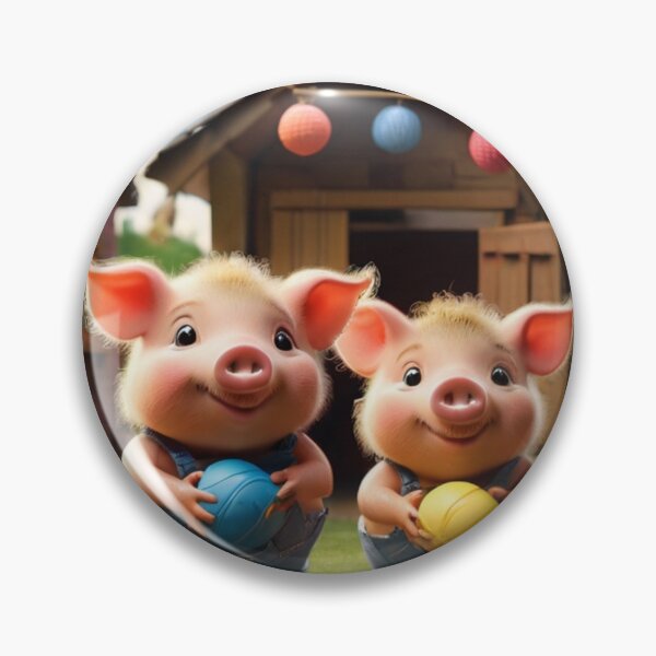 Item preview, three little pigs play with their balls and toys in their house garden. They are looking cute . designed and sold by Especiallyforu.