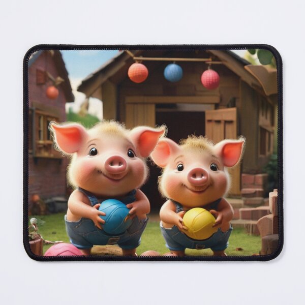 Item preview, three little pigs play with their balls and toys in their house garden. They are looking cute . designed and sold by Especiallyforu.