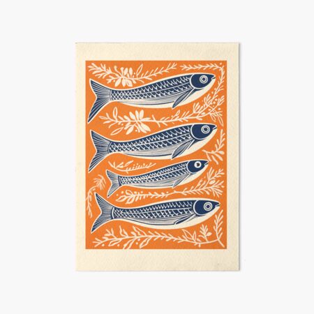 Item preview, Danish Woodcut Linocut Sardine Fish Print designed and sold by Kat.