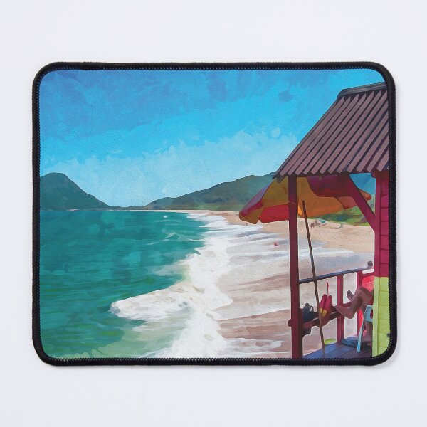 Item preview, Wild beach with a red and yellow shack in watercolor designed and sold by Intermundium.