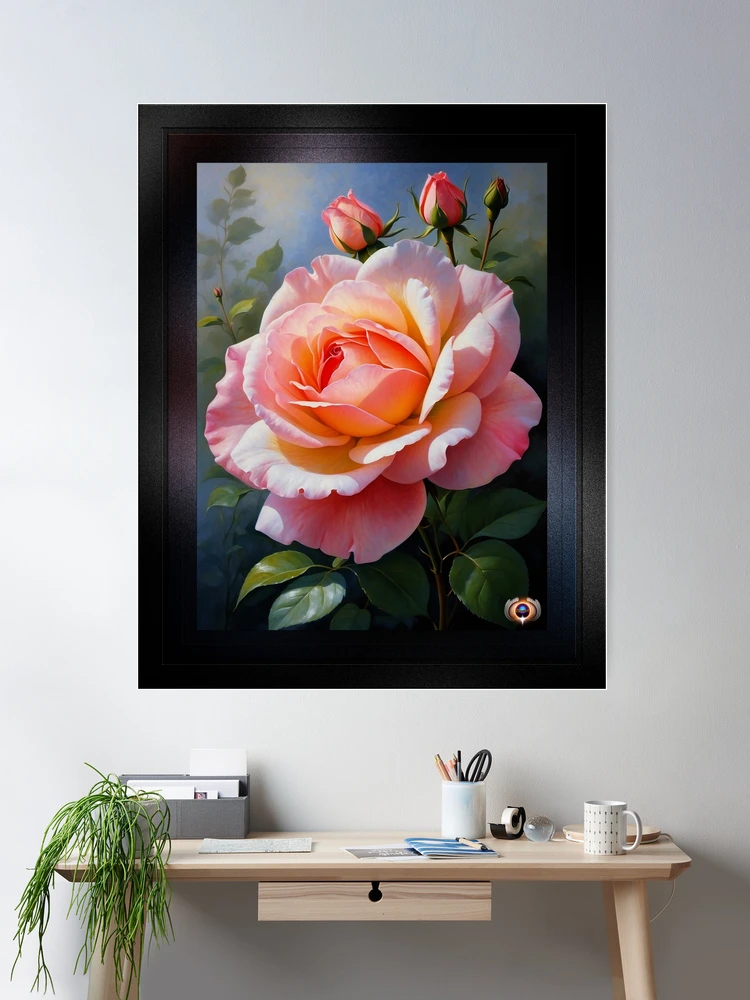 A Pink Rose Enchanting AI Concept Art Still Life Painting by Xzendor7 Room Decor Poster Art Print