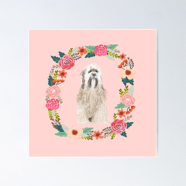 Item preview, tibetan terrier floral wreath dog portrait designed and sold by PetFriendly.