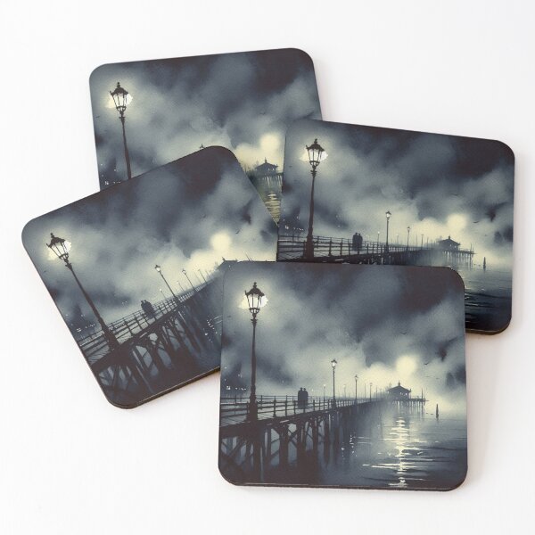 Item preview, Noir Vintage Foggy Pier at Night [Watercolor] designed and sold by RESToRAPTOR.