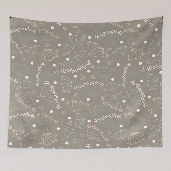 Item preview, Scattered dill flowers on a gray-brown background | Pattern designed and sold by colorofmagic.