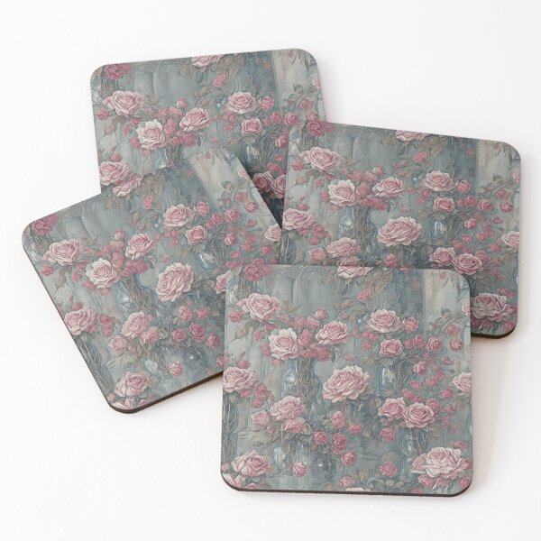 Item preview, Pink roses and vases on gray background designed and sold by MissQuiss.