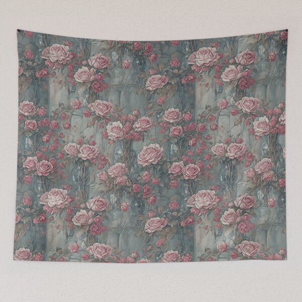 Item preview, Pink roses and vases on gray background designed and sold by MissQuiss.