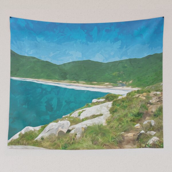 Artikelvorschau, Blick auf den Strand Praia da Lagoinha do Leste in Aquarell entworfen und verkauft von Intermundium.