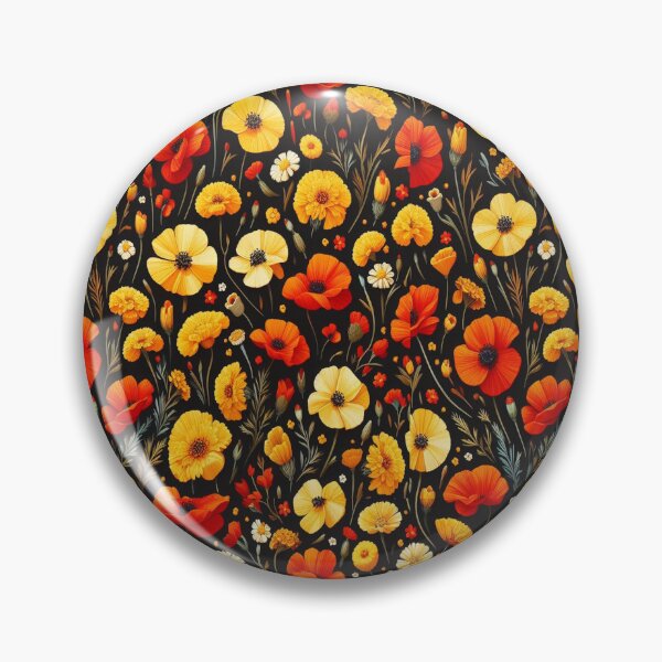 Item preview, Red Poppy and Yellow Marigold Minimal Flowers ; Floral Pattern designed and sold by PatternInArt.
